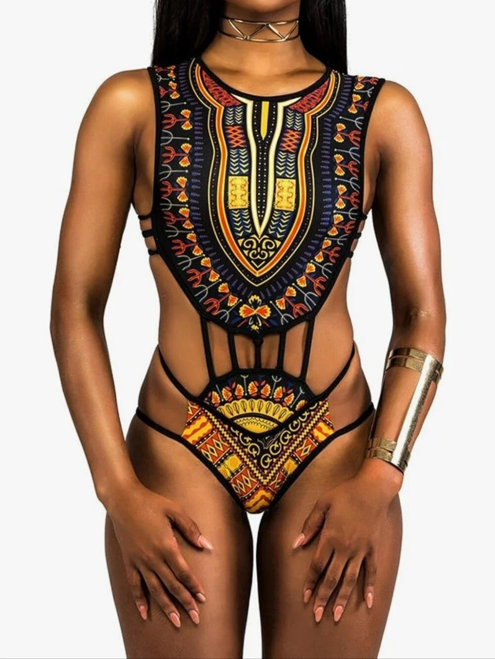 Tribal Print Cutout One-Piece Swimsuit - Picture 2 of 7